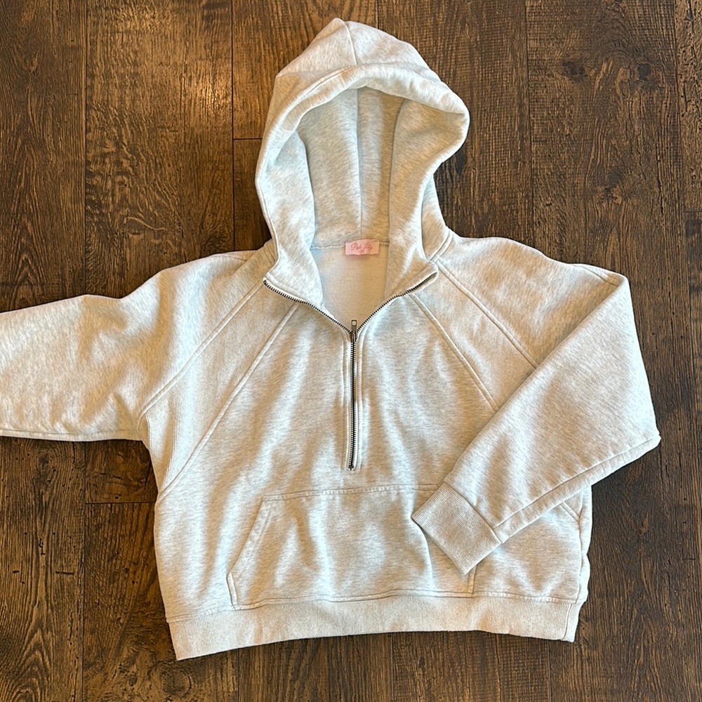 Pink Lily Cozy Gray Half-Zip Hoodie